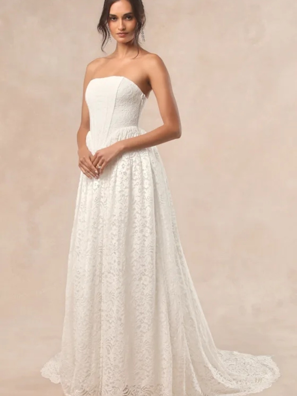 Lulu's Shiori Strapless Basque Waist A-Line Bridal Gown Size S Nwt